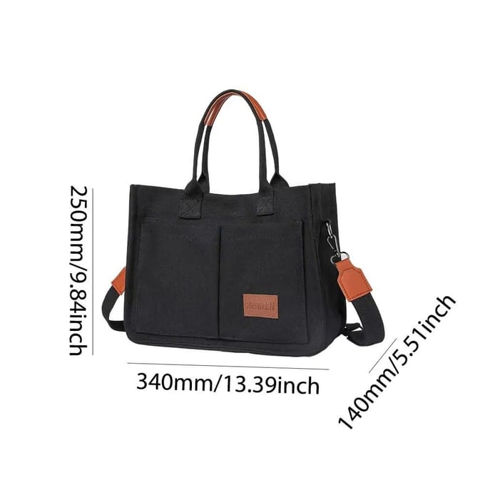Dames Mode Schoudertas Grote Capaciteit Canvas Chic Messenger Bag Verstelbare Riem Meerdere Zakken Vierkante Commutertas black