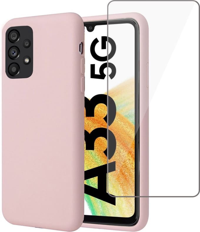 Hoesje geschikt voor Samsung A33 5G + Screenprotector – Tempered Glass - Liquid Back Case Cover Rose