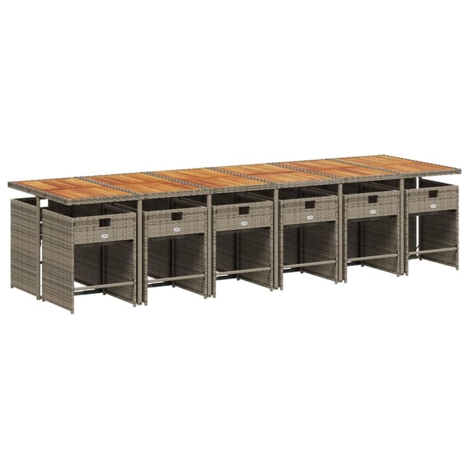 vidaXL - 13-delige - Tuinset - met - kussens - poly - rattan - grijs