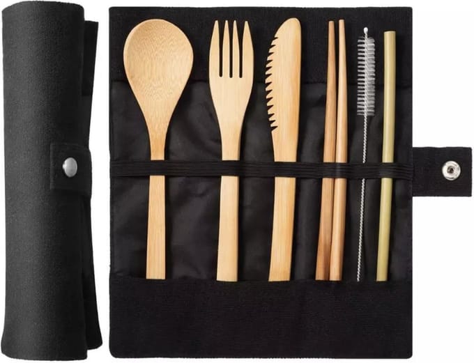 Bamboe bestek - 8-delige set - Zwart - 1 persoons