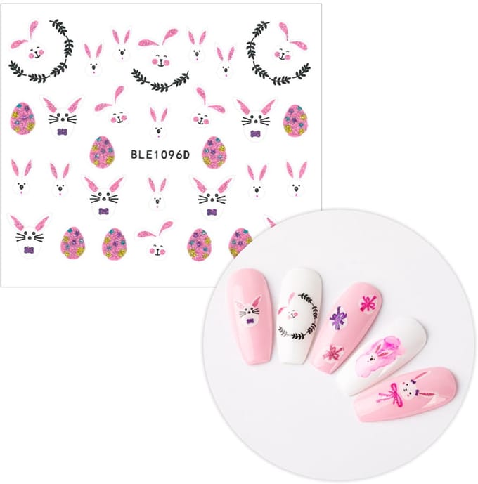 Allepaznokcie 3D Sticker - Paas Glitter Designs - Roze - Zelfklevend