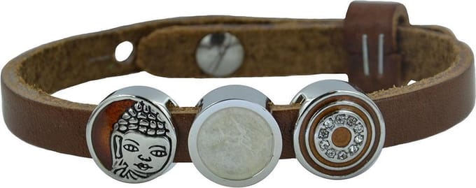 Quiges Leder Armband met 3 Aanschuif Knopen - Dames - RVS - 24cm