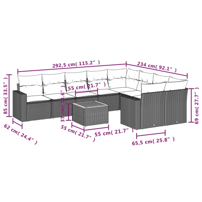 vidaXL - 10-delige - Loungeset - met - kussens - poly - rattan - grijs