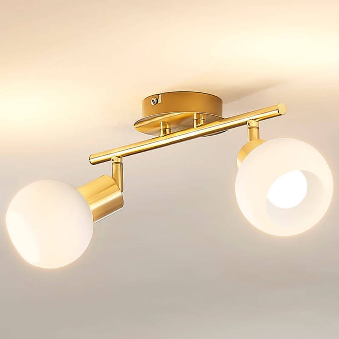 Lindby plafondlamp Elaina, 30 cm, 2-lamps, messing, glas, E14