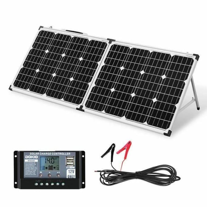 Dokio kit zonnepaneel, stijf en opvouwbaar, 160W, 10A, 12V, met lader, gemakkelijk te transporteren