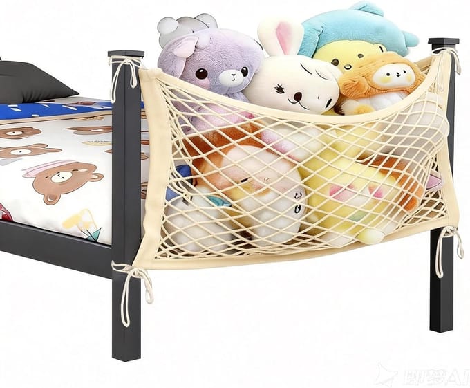 Opbergnet Knuffels - Speelgoed Organizer - Kinderslaapkamer Opruimen - Grote Capaciteit Elastisch - 70x30cm - Beige