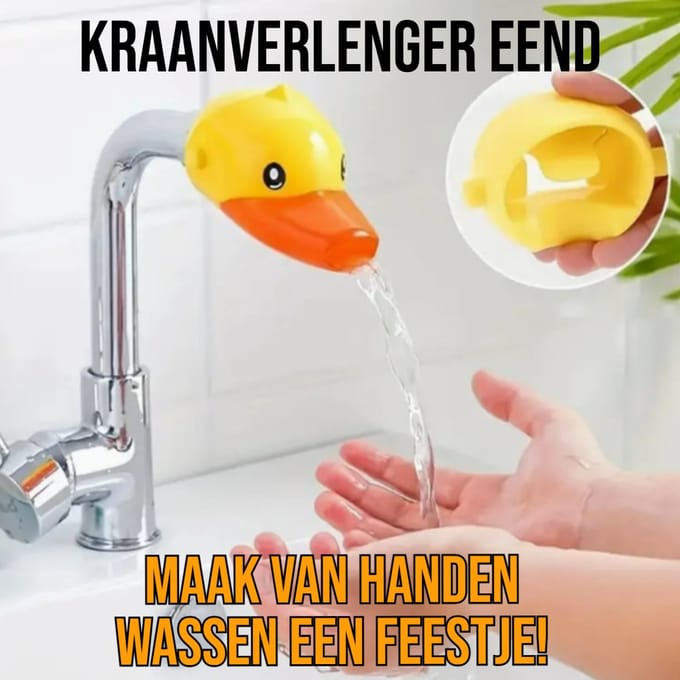 Kinder Kraanverlenger – Schattige Eend – Anti Spat Kraanuitloop 6 × 8,5 cm