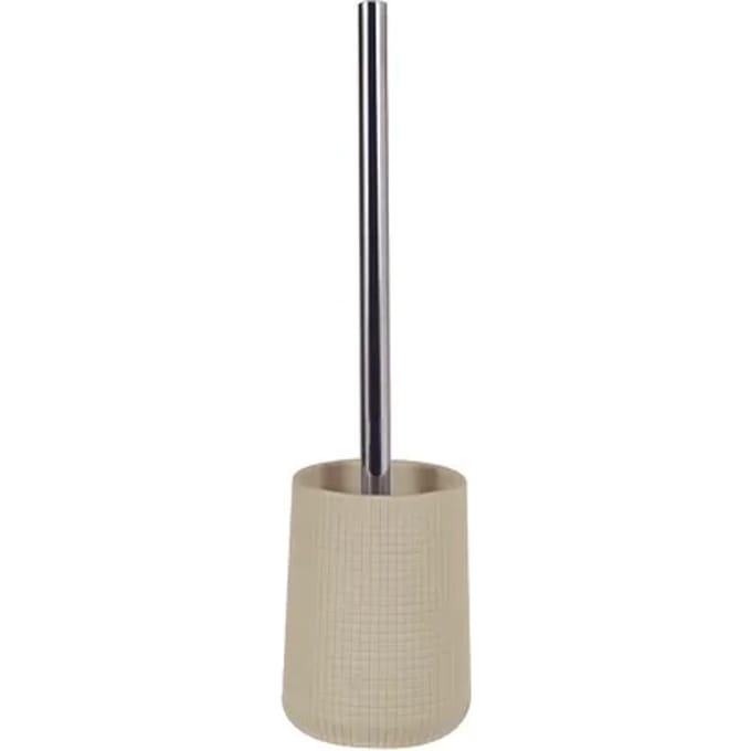 MSV Toilet/wc-borstel in houder - squares - kunststeen/metaal - taupe - 35 cm