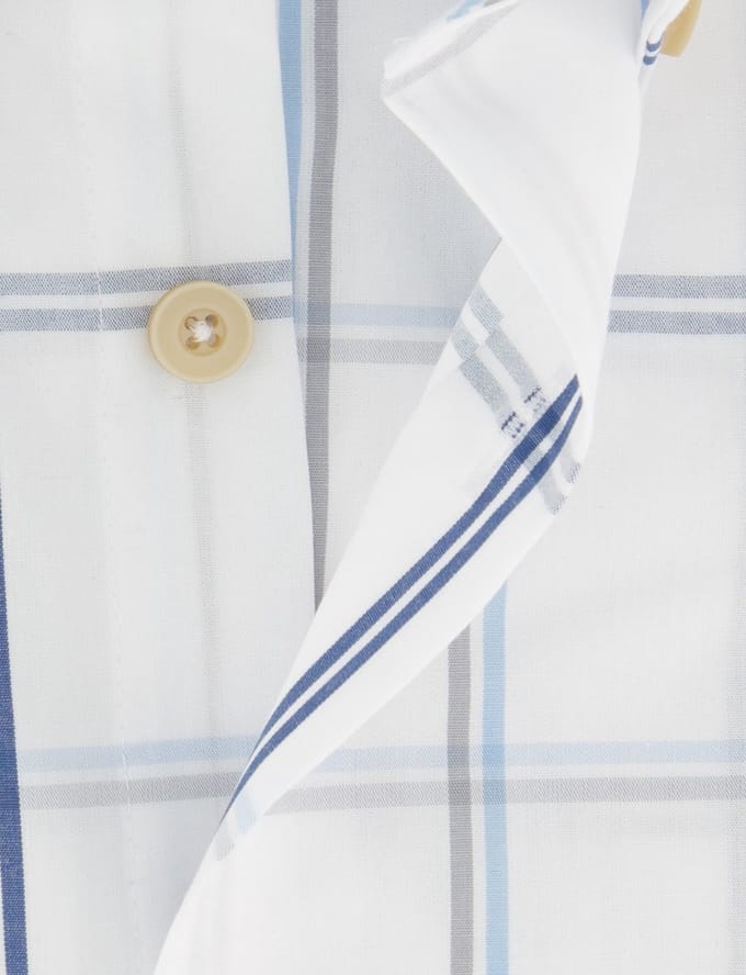 Ledub Modern Fit overhemd wit geruit korte mouw