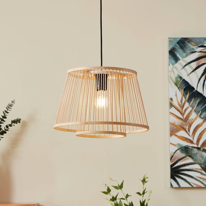 EGLO Hykeham Hanglamp - E27 - Ø 38 cm - Staal|Bamboe - Zwart|Bruin