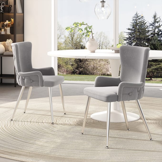 STILVORA Eetkamerstoel - Luxe Fluwelen Design - Set van 2 - Modern en Multifunctioneel - Metalen Poten - Grijs/Silver