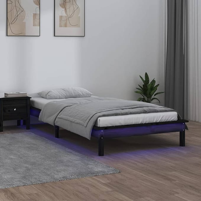 vidaXL - Bedframe - LED - massief - hout - zwart - 100x200 - cm