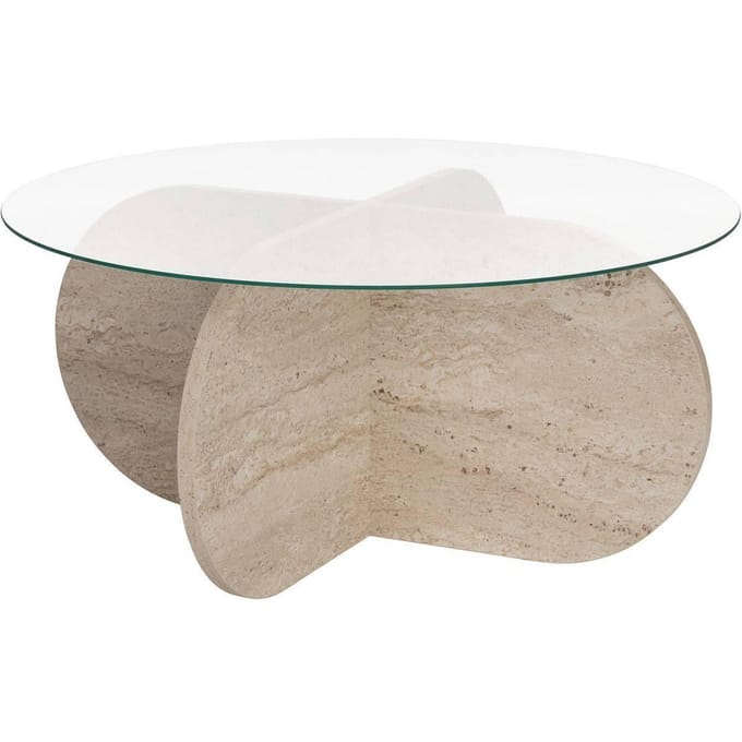Ronde salontafel Aris travertin melamine en transparant glas 75 cm