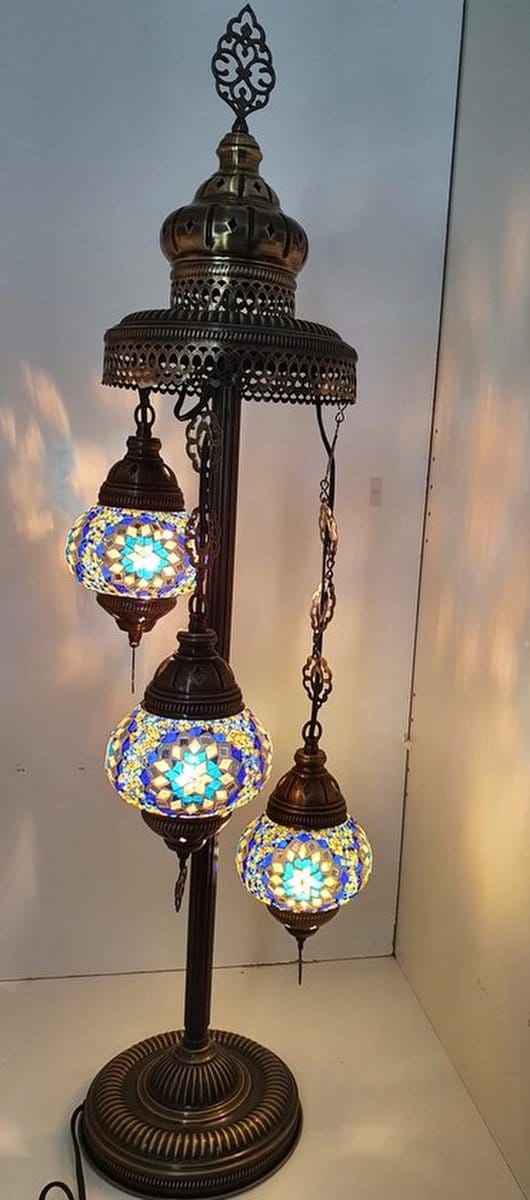 Oosterse Glans Mozaïeklamp - Staande lamp 102cm - 3 stuks - Blauw Geel Wit