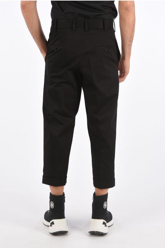 Lage taille broek met piping in zwart