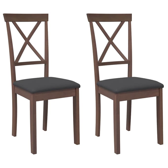 vidaXL - Eetkamerstoelen - met - kussens - 2 - st - massief - hout - rubber - bruin