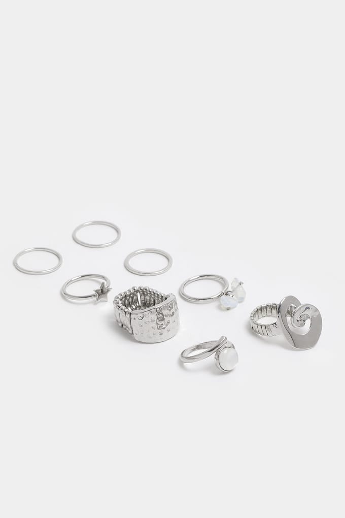 Yours 8Pack Zilverkleurige Ringenset Met Sterrensize One Size