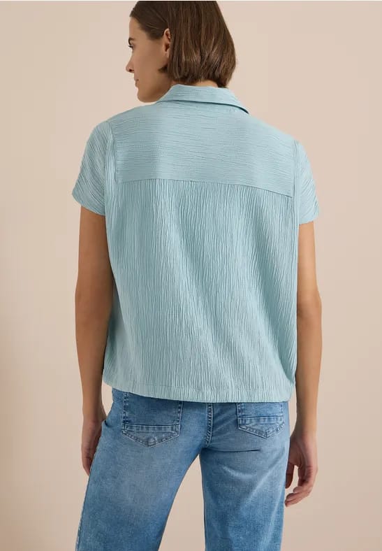 Overhemdblouse met hangende schouder in effen kleur