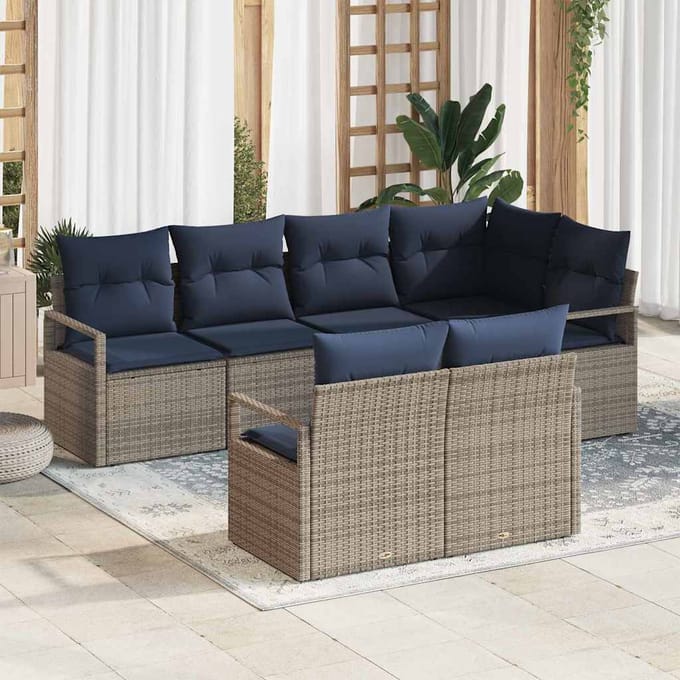 vidaXL Bankstel 7 st Grijs poly rattan