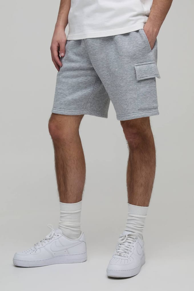 Essential Relaxed Fit Cargo Jersey Short | Grey Marl | Size Small