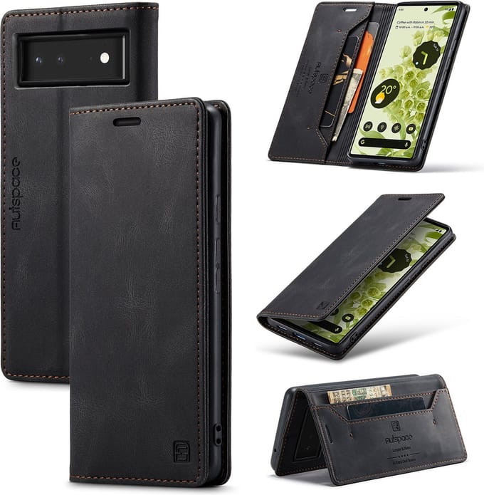 Luxe Flip Case met RFID Bescherming Kaarthouder en Magneetsluiting voor Google Pixel 6 _ Zwart
