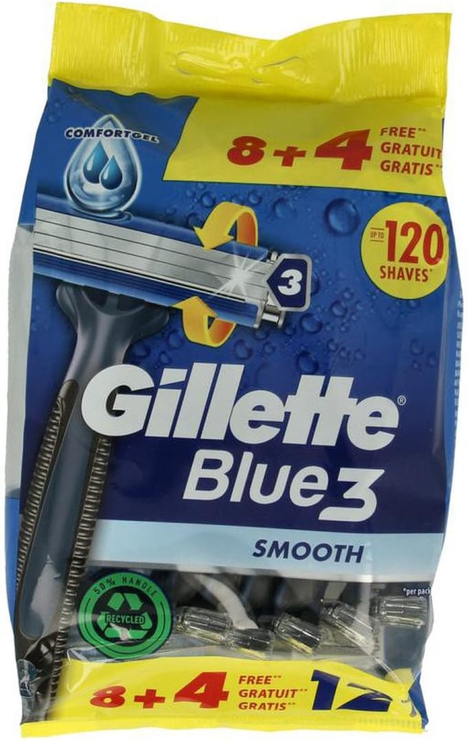 Gillette - Blue III Smooth - Wegwerpscheermesjes - Comfort en bescherming - 12 Scheermesjes
