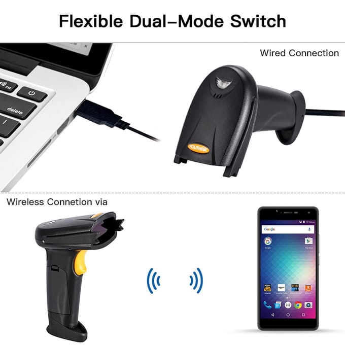 Draadloze Bluetooth 4.0 & USB 3.0 bedrade barcodescanner, 1D handheld laser barcodescanner voor inventarisatie black