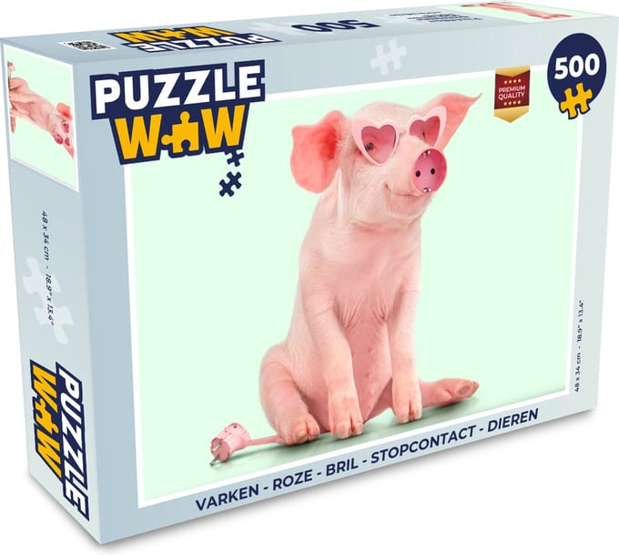 Puzzel Varken - Roze - Bril - Stopcontact - Dieren - Legpuzzel - Puzzel 500 stukjes