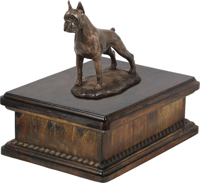 Elegante urn voor hondenas met Boxer beeldje