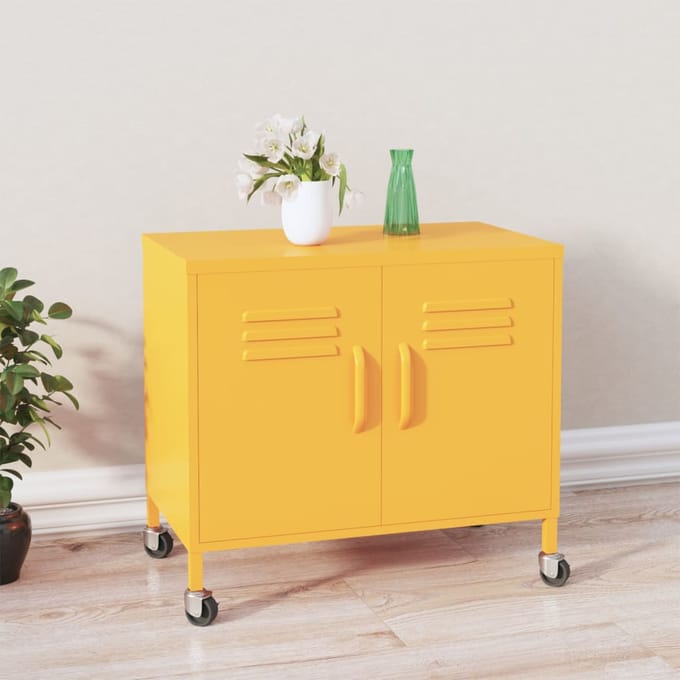 vidaXL - Opbergkast - 60x35x56 - cm - staal - mosterdgeel