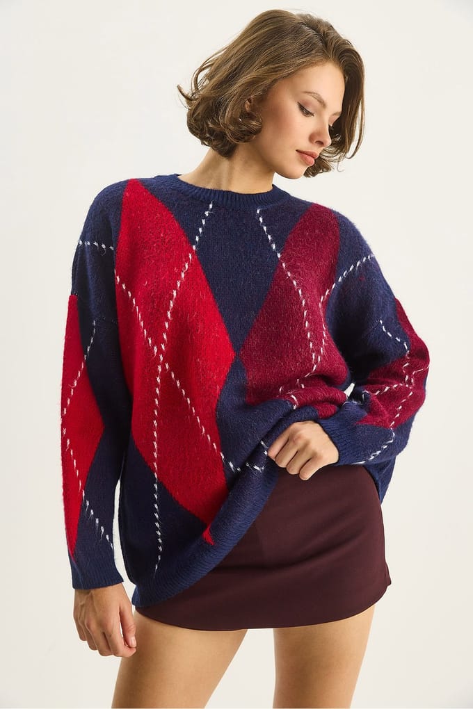 Oversized Sweater met Diamantprint