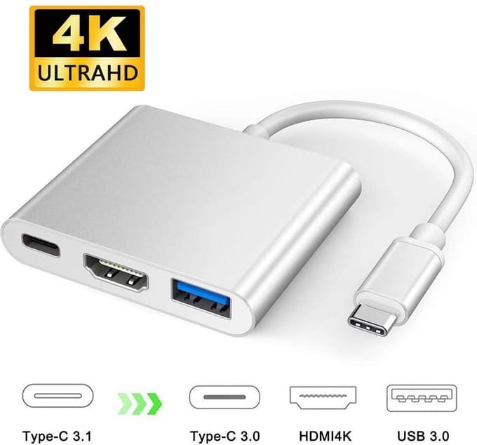 USB-C HUB 3 in 1 | C USB HUB -  Type-C adapter voor Macbook met 4K HDMI, USB 3.0 en USB C