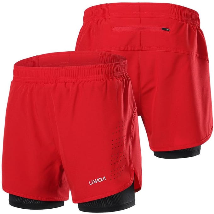 Lixada 2-in-1 hardloopshort voor heren, sneldrogend, ademend, actieve trainingsoefening, joggen, fietsen XL