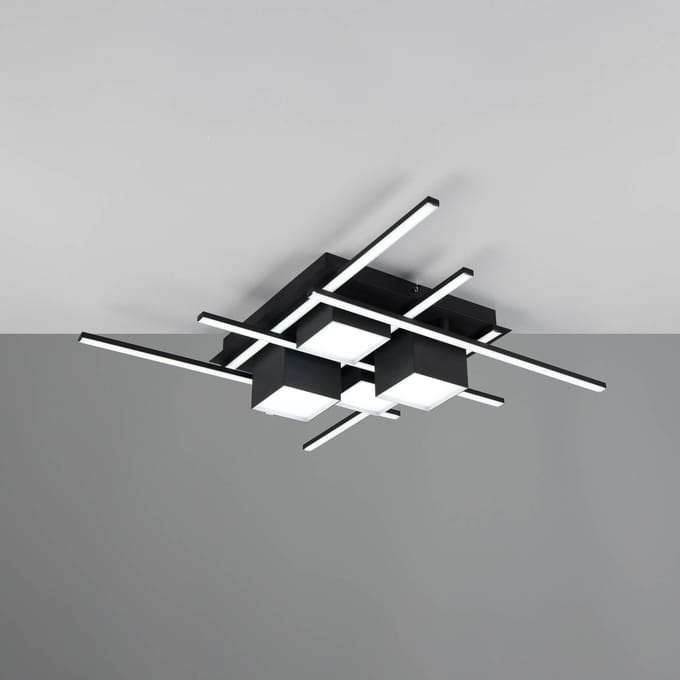 Trio Lighting LED plafondlamp Roger, zwart mat, metaal, CCT, afstandsbediening.