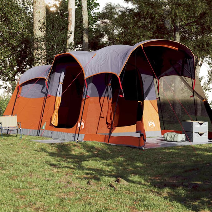 vidaXL - Tunneltent - 8-persoons - waterdicht - grijs - en - oranje