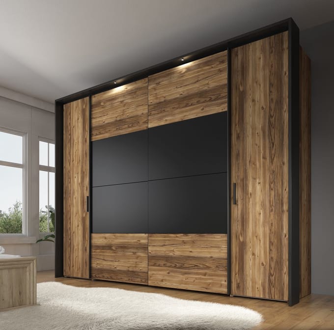 Meubella - Kledingkast Jacob - Zwart - Eiken - 280 cm