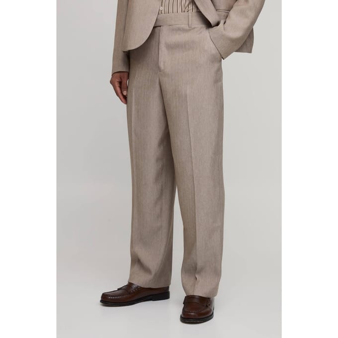 Herringbone Relaxed Fit Tailored Trousers | Taupe | Size 38
