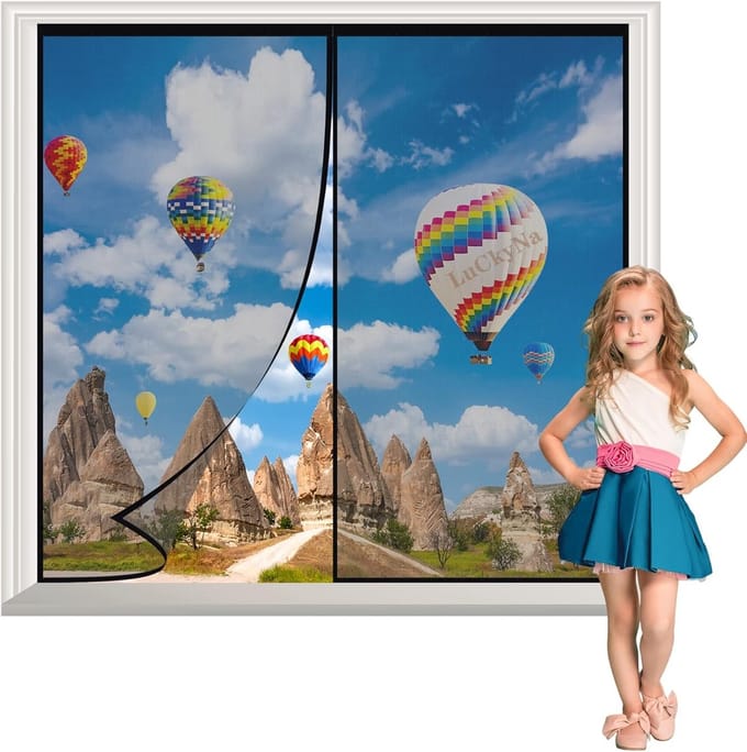 Insectenhor voor Raam 85x60cm Zwart Zelfklevend Magnetisch Sluitend