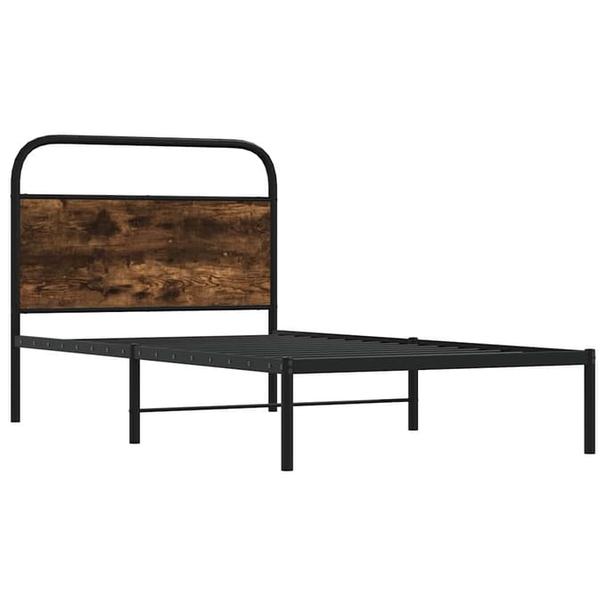 vidaXL - Bedframe - zonder - matras - bewerkt - hout - gerookt - eiken - 107x203 - cm