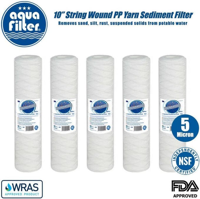 Aquafilter  5 stuks !! Sedimentfilter voor 10" filterhuis 5 micron van gedraaide koord