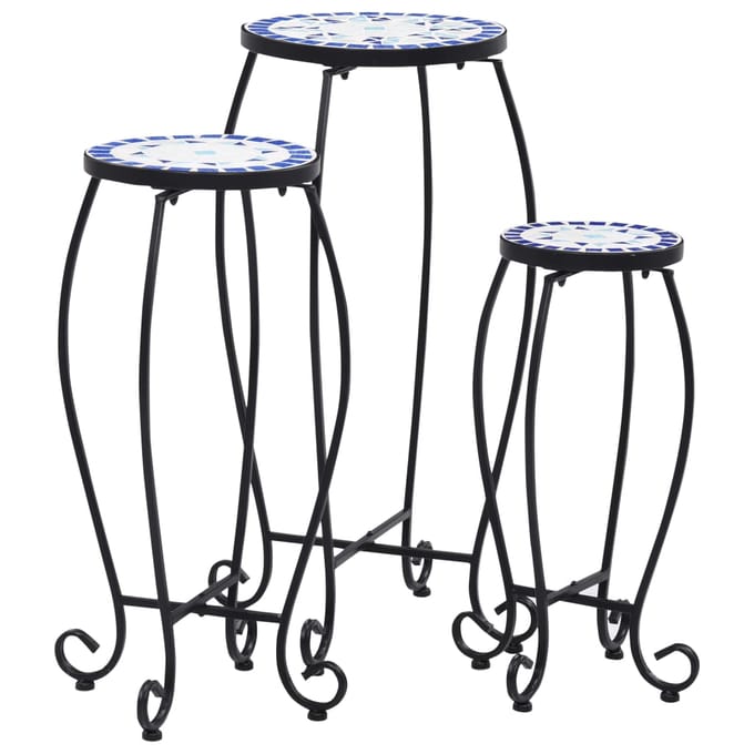 vidaXL - Bijzettafels - mozaïek - 3 - st - keramiek - blauw - en - wit