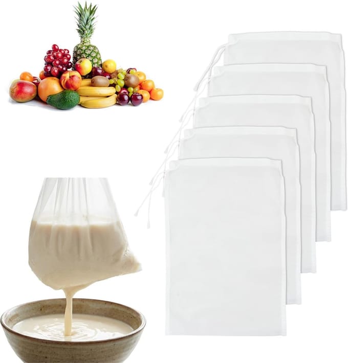 Set van 6 Herbruikbare Nylon Voedselmesh Filterzakken 20x30cm voor Groenten, Sap en Koffie