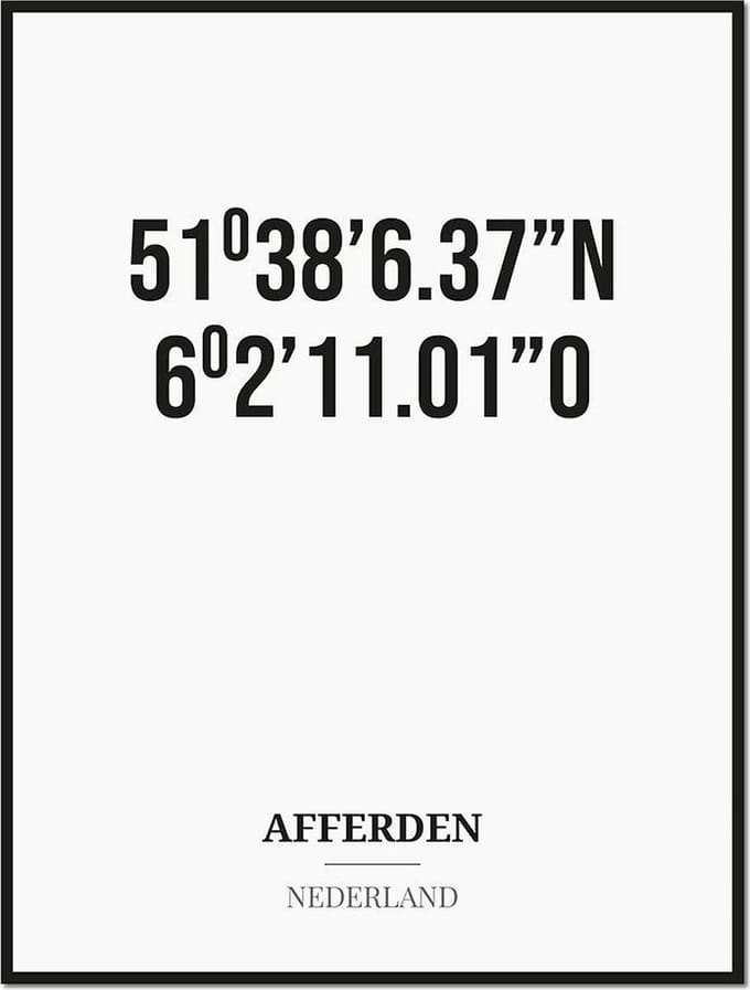 Poster/kaart AFFERDEN met coördinaten