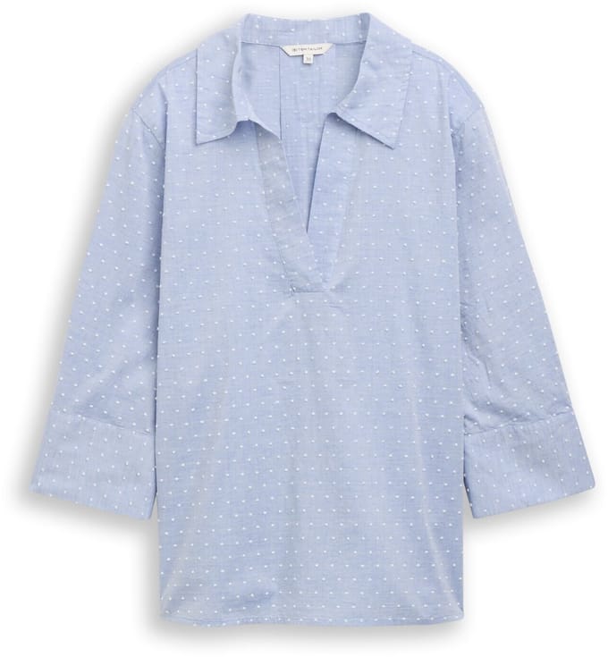 Tom Tailor - Losvallende blouse met borduursel - Maat 44 - blue white dobby