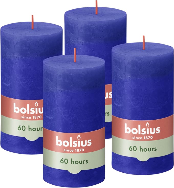 Bolsius - Rustieke Kaarsen - 4 Stuks - Blauw - 13cm - 60 branduren