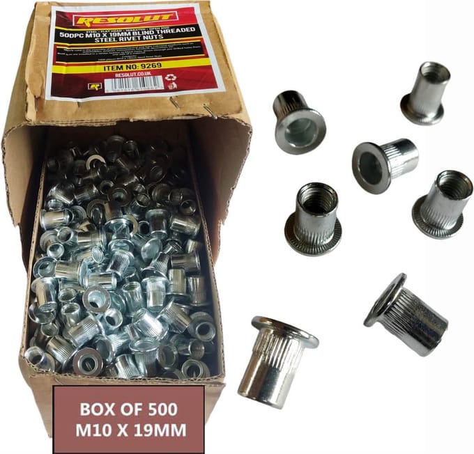 Blindklinkmoeren M10 x 19 mm Box van 500 stuks