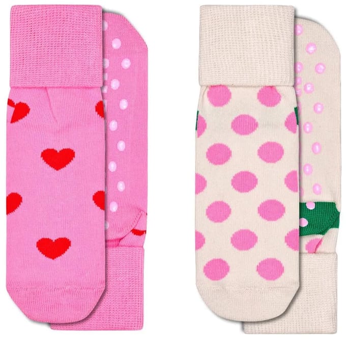 Happy Socks - Kids Antislip 2-Pack Heart & Big Dot Socks - Unisex - Sokken