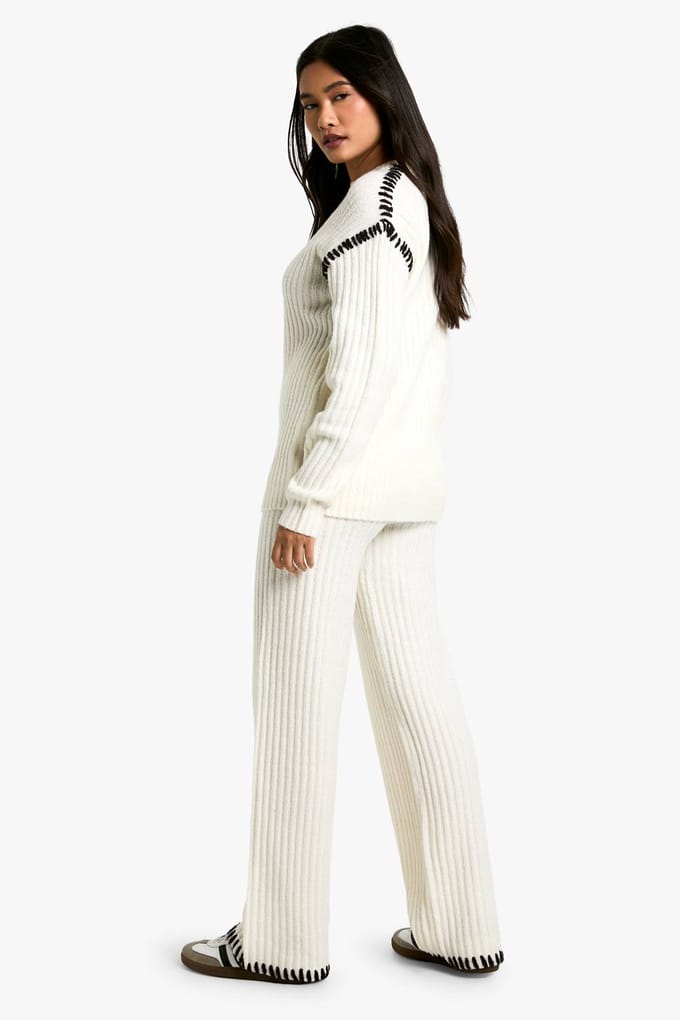 boohoo Dames Premium Zware Pullover En Broek Gebreid Set | Ecru | Maat: Medium