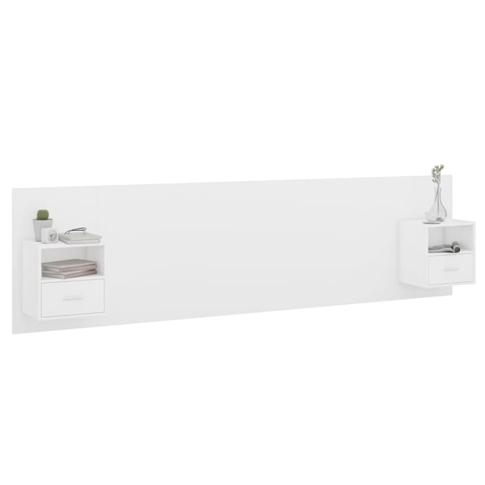 vidaXL - Hoofdbord - met - kastjes - bewerkt - hout - wit