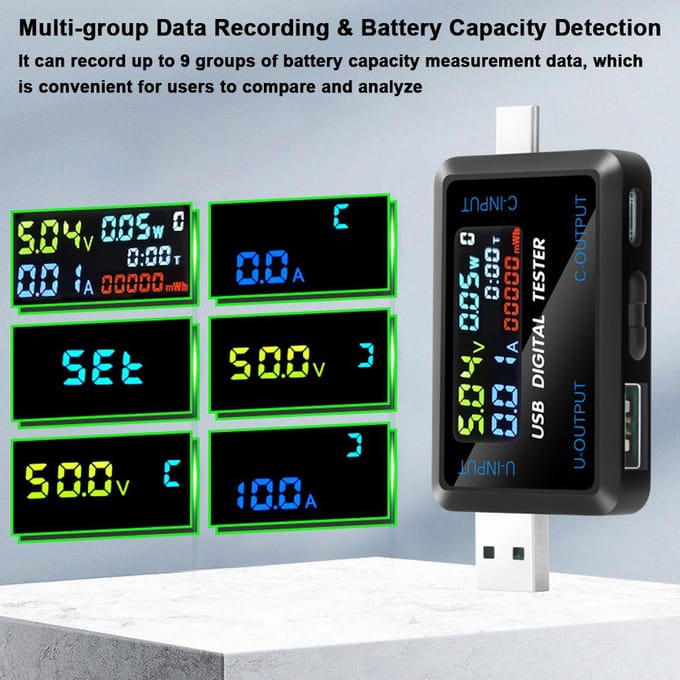 Multifunctionele USB-spanningsstroomtestmeter Digitale IPS-display Capaciteitstester Vermogenstester 6527-U